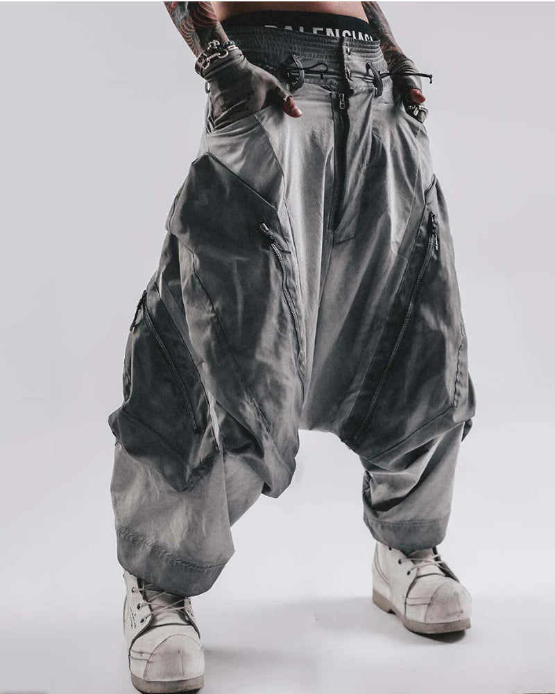Post-Apocalyptic Wear Wash Patchwork Zipper  Pants