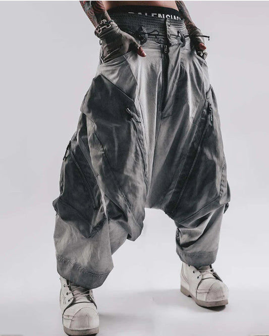 Post-Apocalyptic Wear Wash Patchwork Zipper  Pants