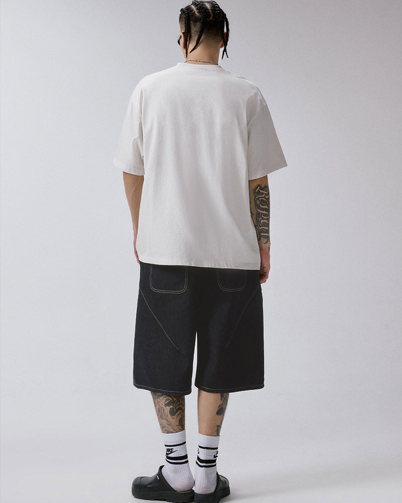 Check-Pocket Denim Shorts