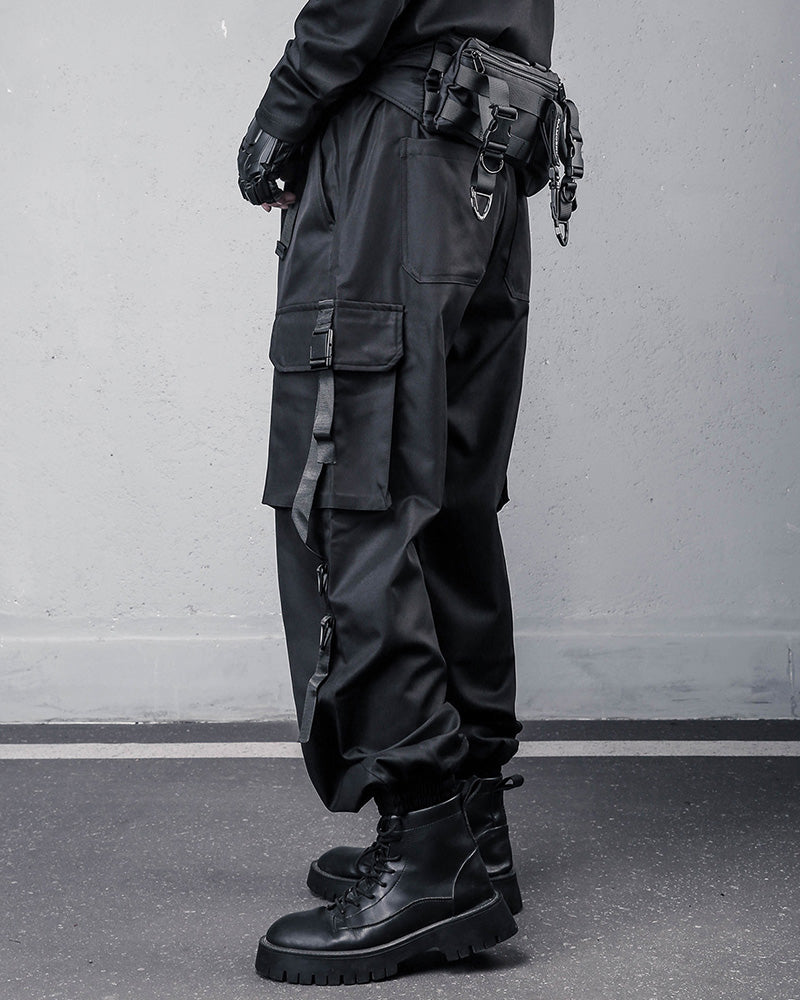 Tactical Strap-Detail Techwear Cargo Pants