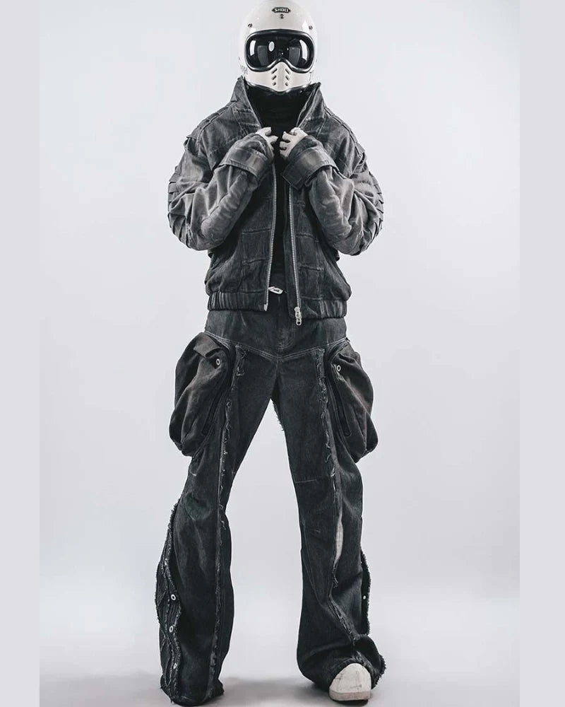 Post-Apocalyptic Stand-Collar 3D “Dragon Spine” Motorcycle Jacket