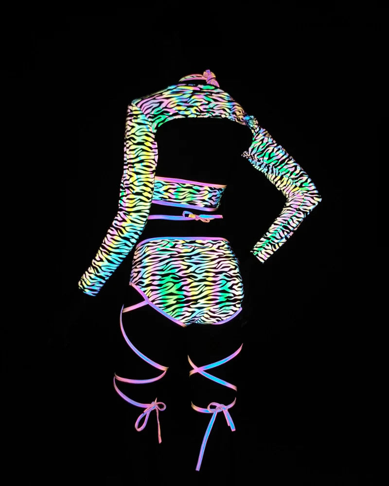 Reflective Rave Clothing Cross Strap Shiny Swimsuit
