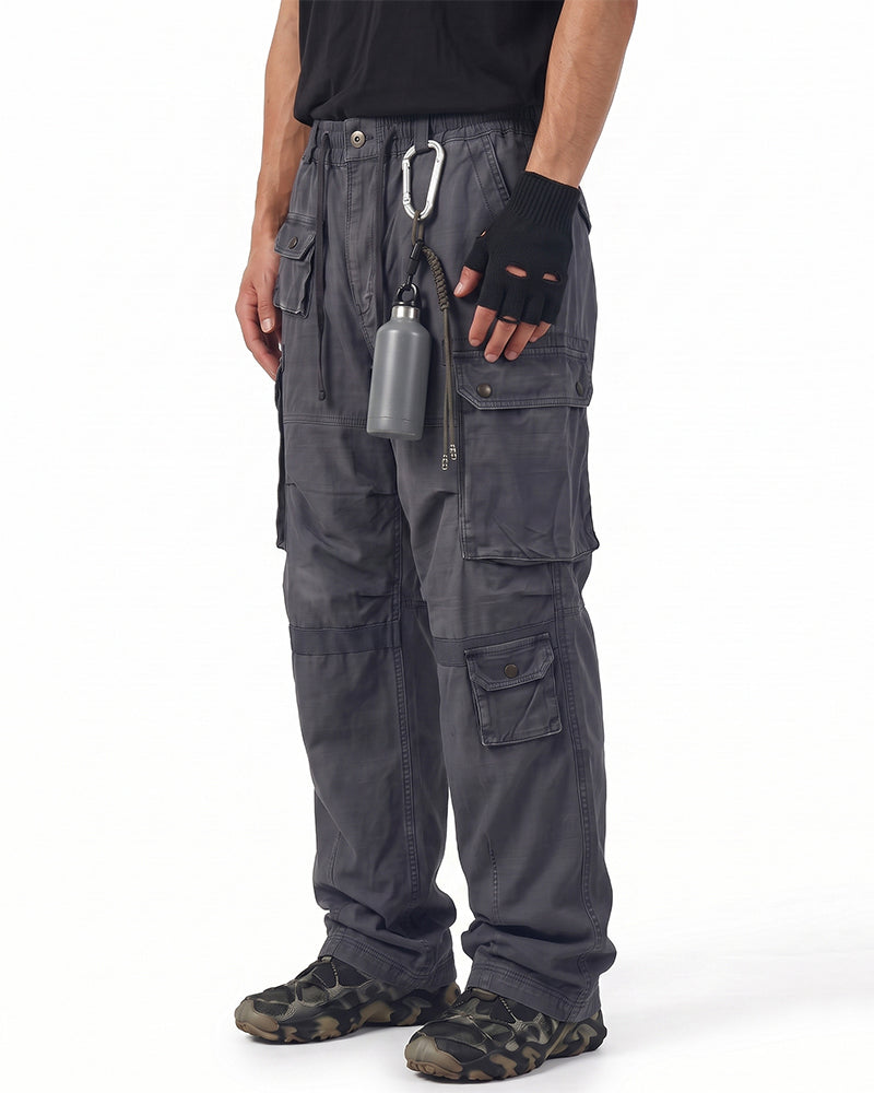 Distressed Vintage Multi‑Pocket Cargo Pants