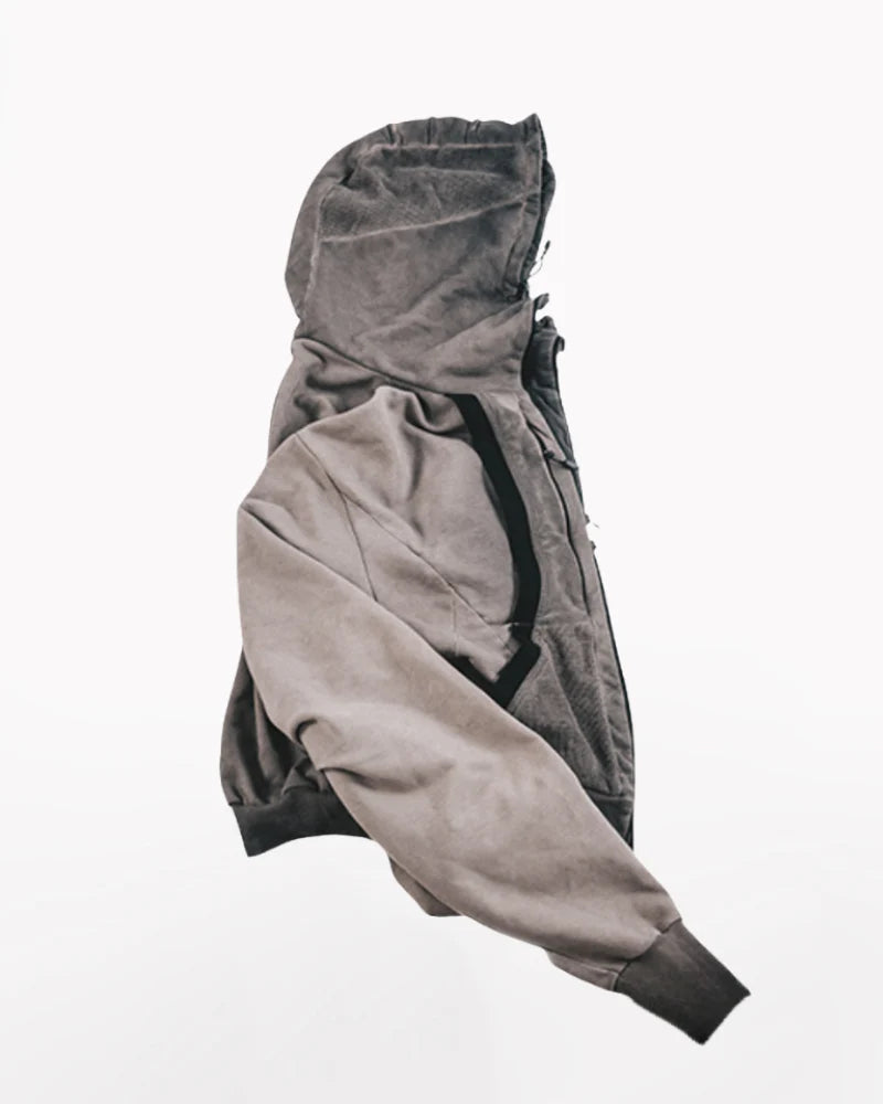 Washed Distressed Cropped Zip-Up Hoodie