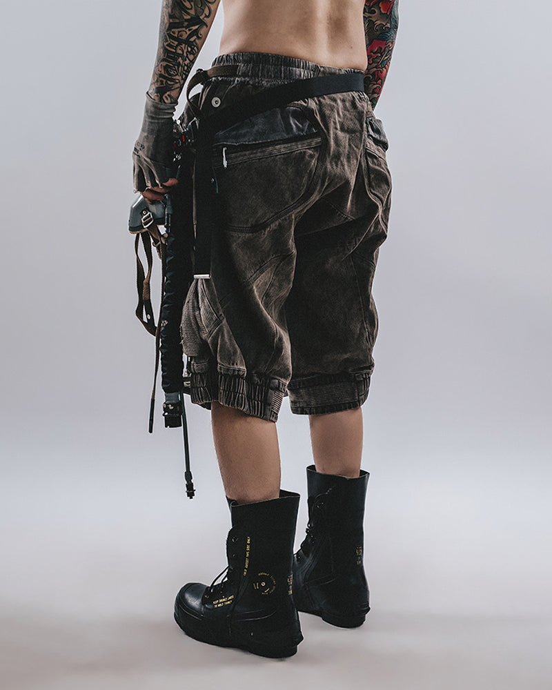 Post-Apocalyptic Distressed Mesh-Panel Shorts