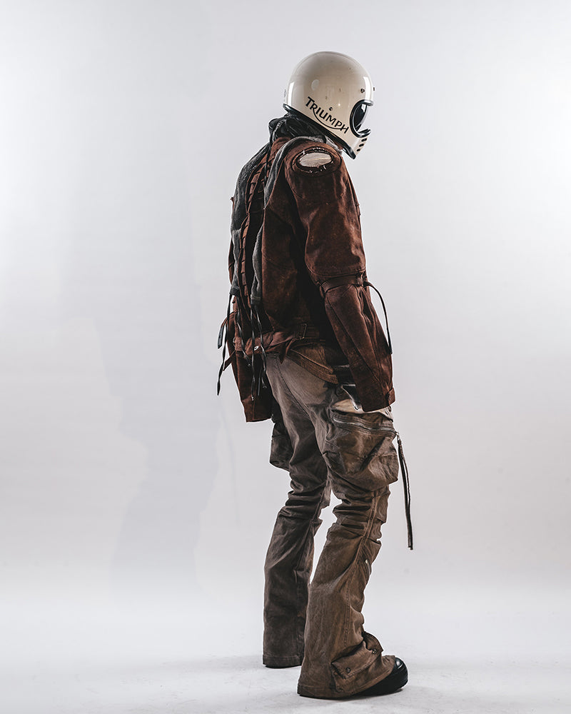 Rust-Dyed Exposed-Armor Moto Jacket
