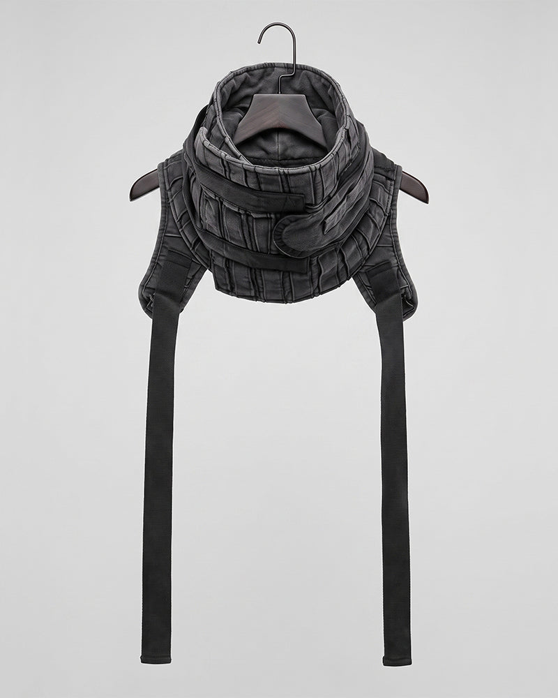 Post-Apocalyptic Asymmetric Pleated High-Neck Utility Vest