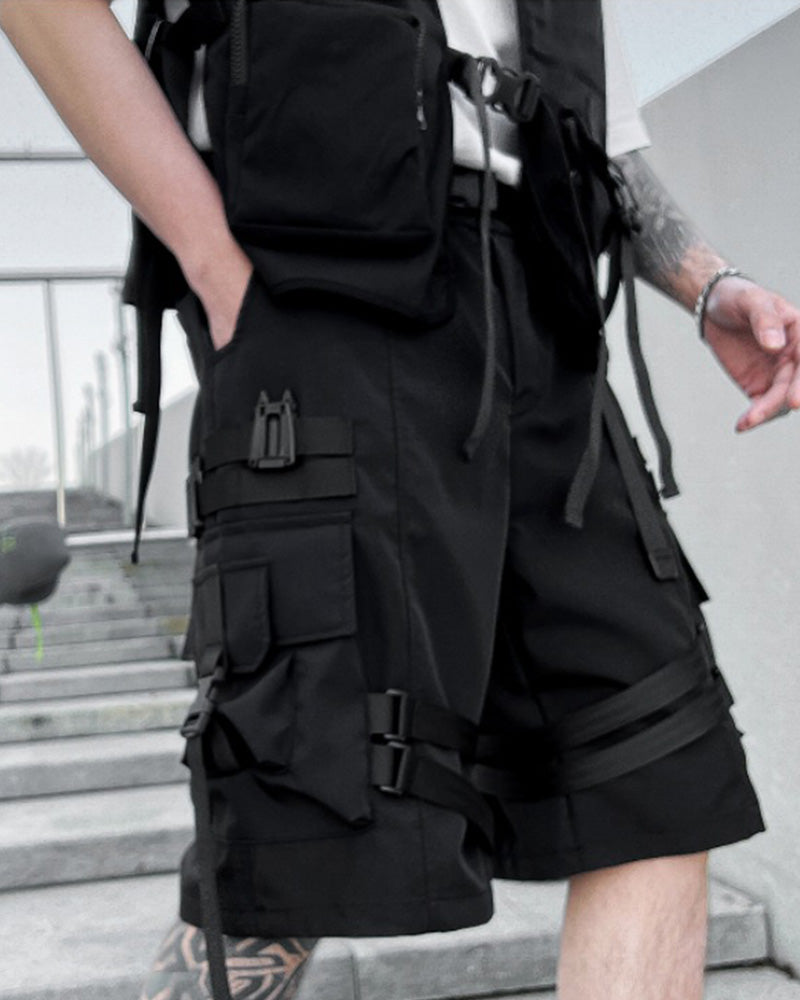Techwear Tactical Buckle Strap Cargo Shorts