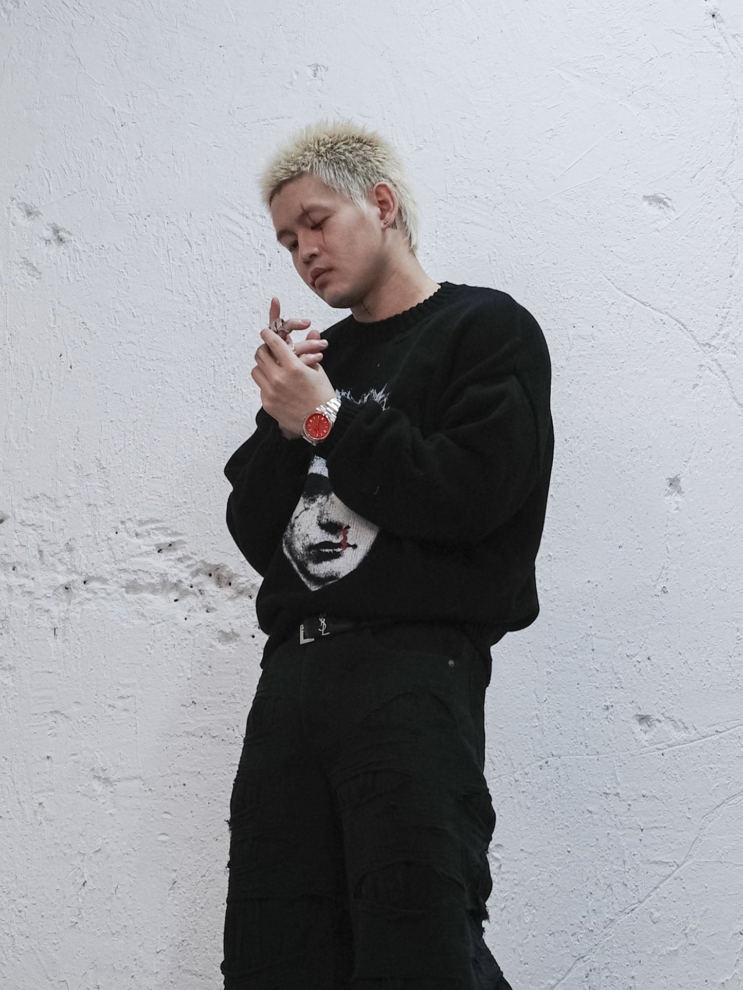 Demon Portrait Distressed Sweater