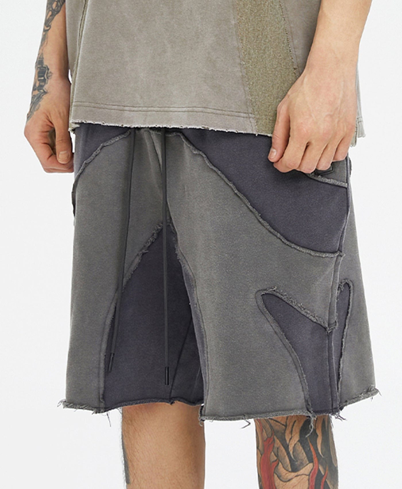 Distressed Spliced Shorts