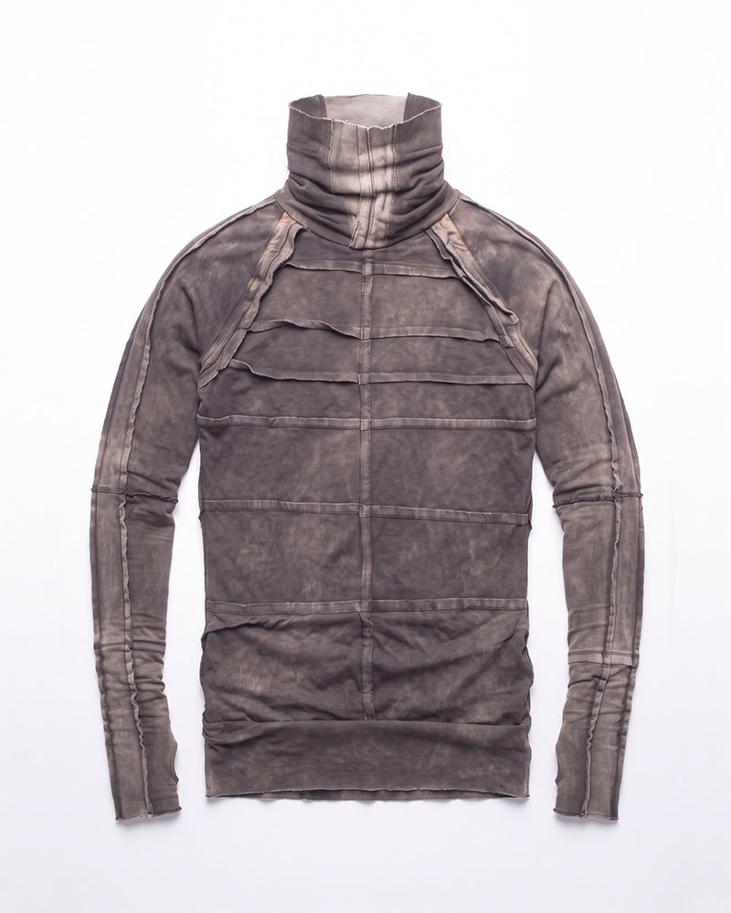 Dystopian Distressed Paneled Turtleneck Long Sleeve Top