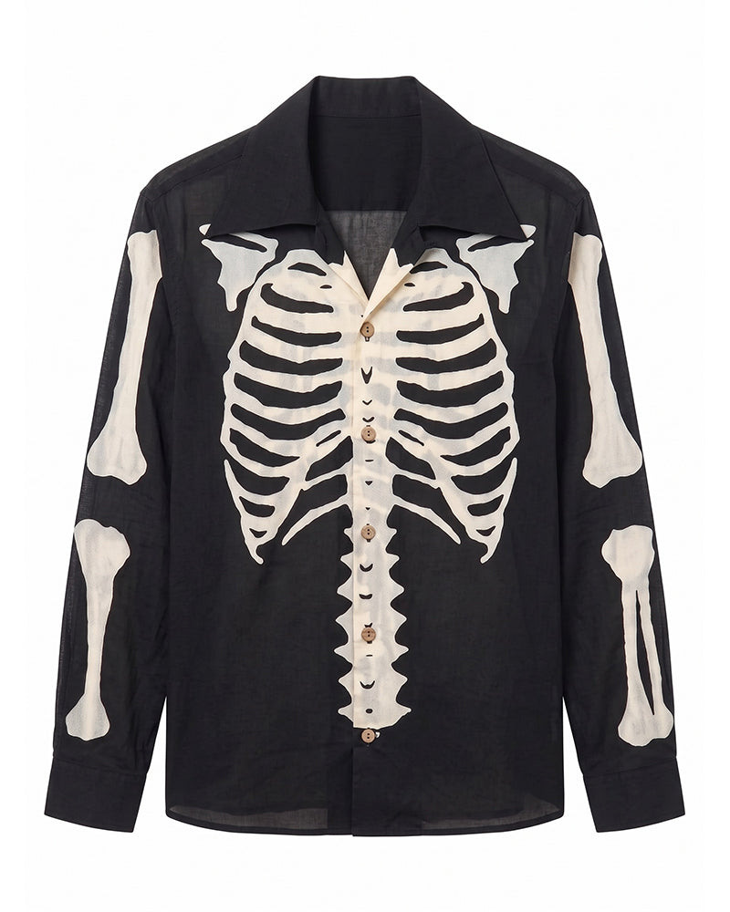 Post-Apocalyptic Full Skeleton Print Long Sleeve Shirt