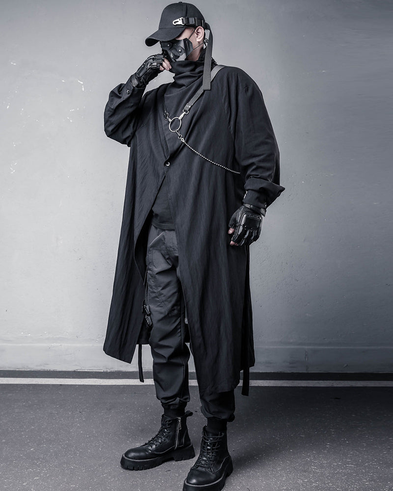 Darkwear Asymmetric Draped Black Long Cardigan