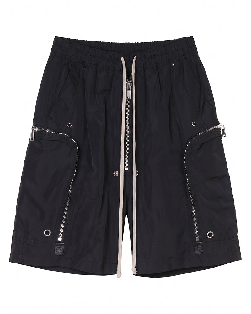 Multi-Zip Deconstructed Wide-Leg Multi-Pocket Utility Shorts