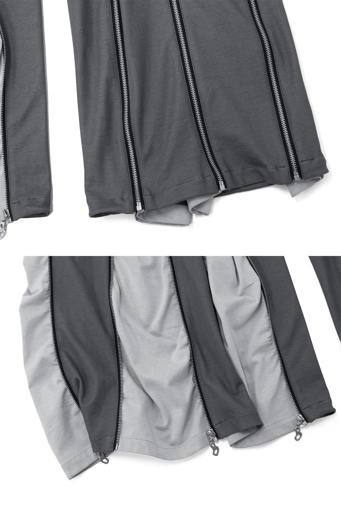 Layered Multi-Zip Drawstring Sweatpants Gray
