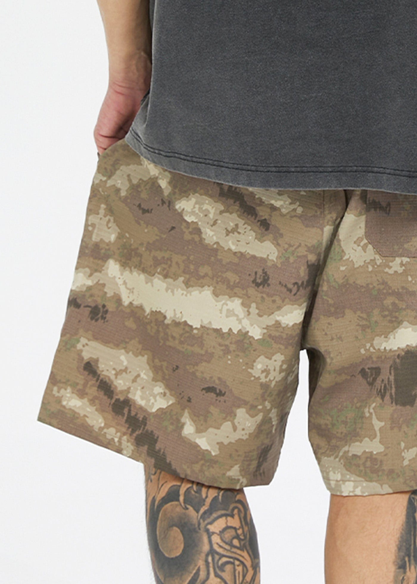 Retro Camo Multi Pocket Buckle Shorts