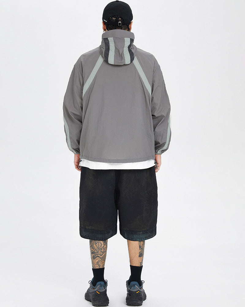 Spliced Drawstring UV Protection Light Jacket