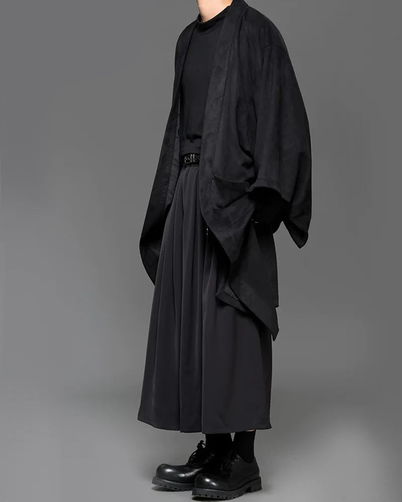 Modern Japanese Suede Long Kimino Jacket