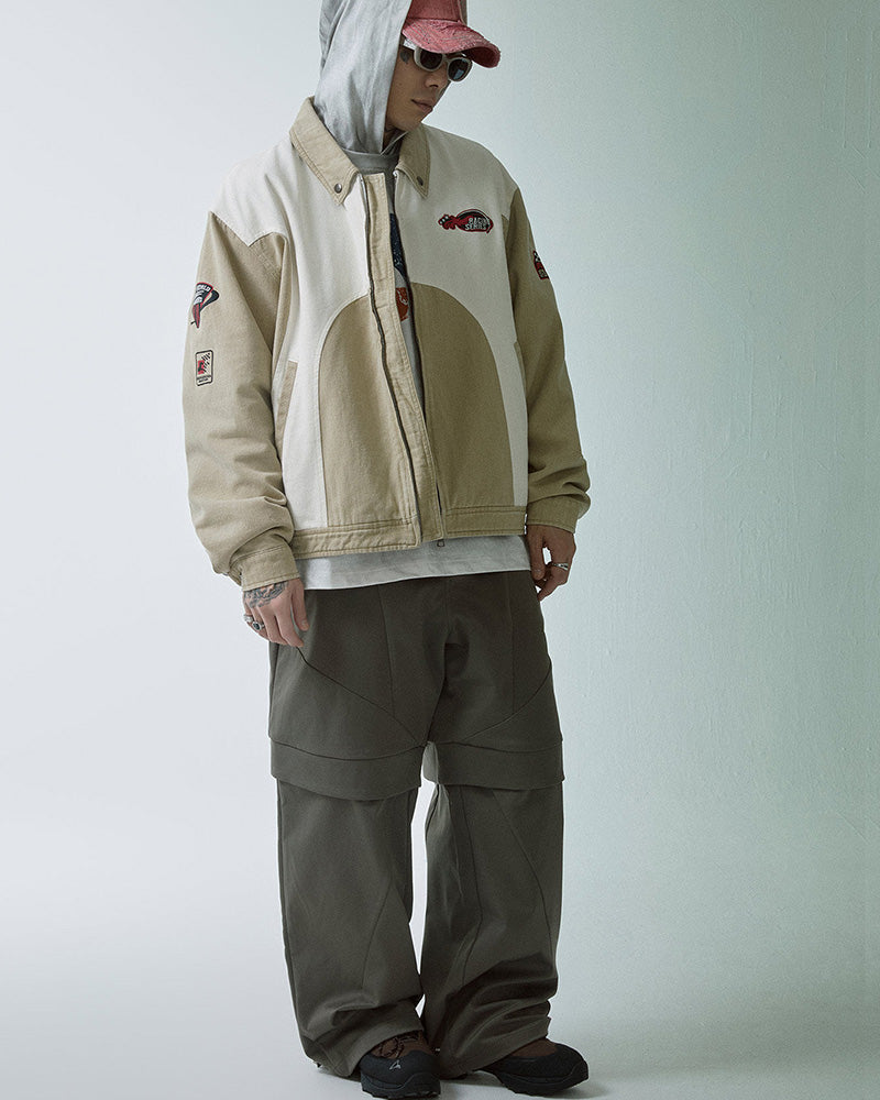 Retro Racing Embroidered Color-Block Jacket