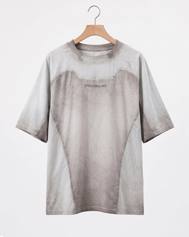 Post-Apocalyptic Dirty-Dye Geometric Panel T-Shirt