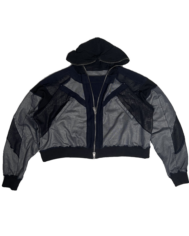 Post-Apocalyptic Mesh-Panelled Cropped Bomber Jacket