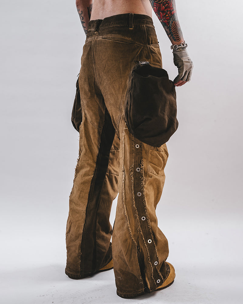 Wide-Leg Adjustable Raw-Edge Hunter Pants