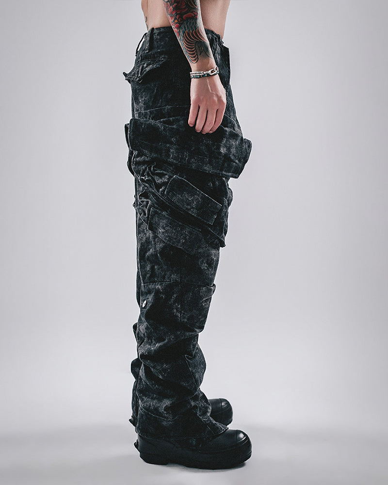 Marbled Wash 3D-Cut Multi-Pocket Cargo Pants