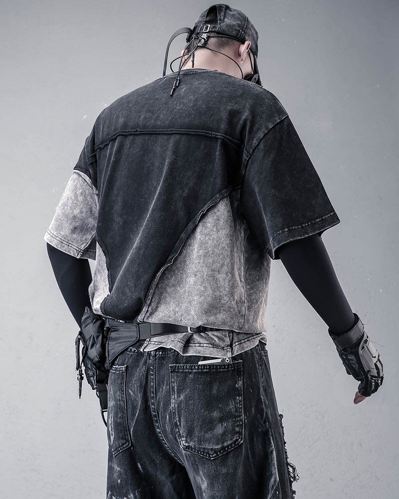Street Wasteland-style Distressed Patchwork T-Shirt
