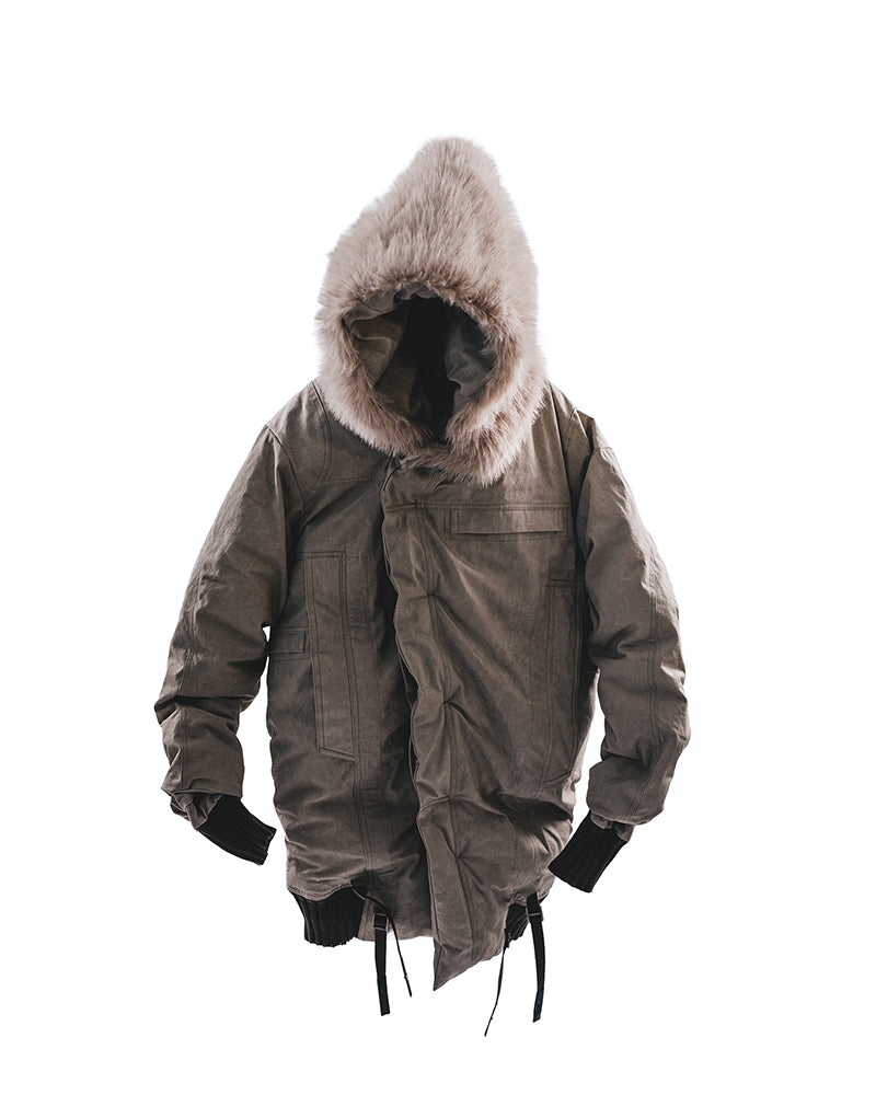 Post-Apocalyptic Hooded Snow Shearling Mid-Length Quilted Jacket