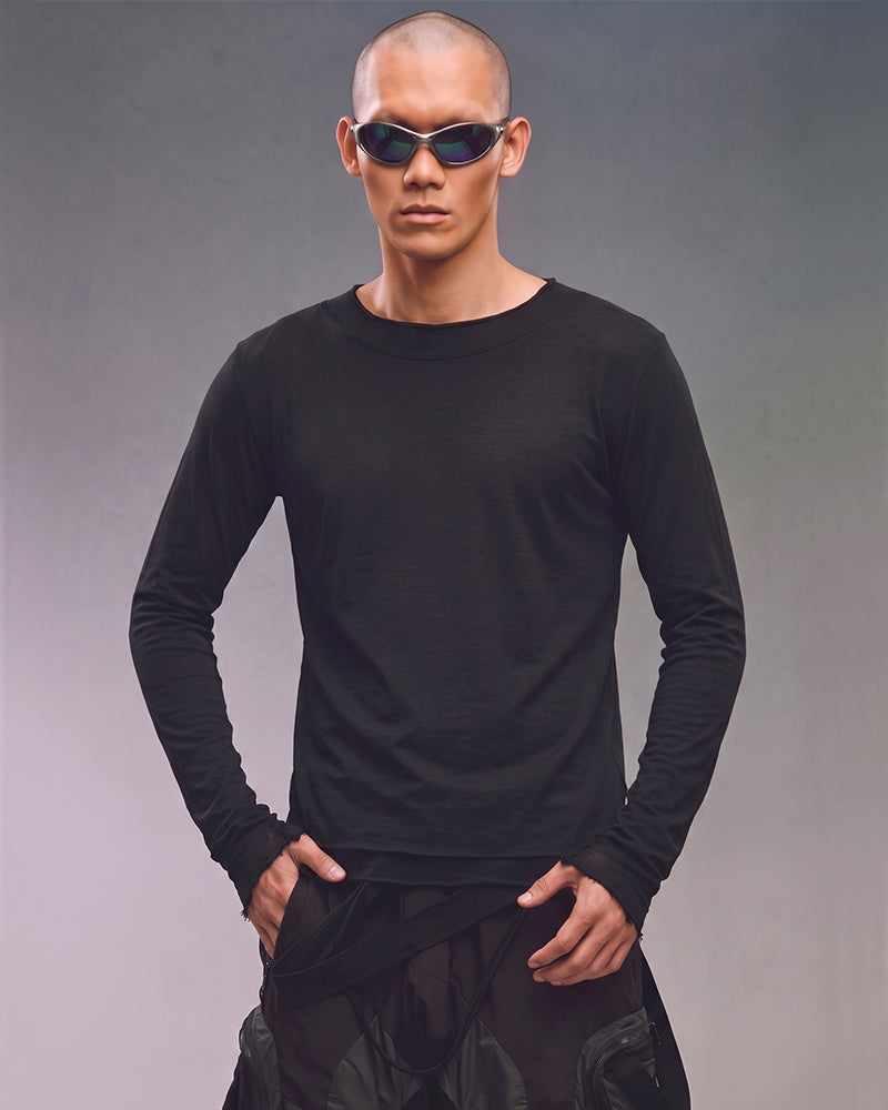 Dystopian Double-Layer Crew Neck Long Sleeve Top