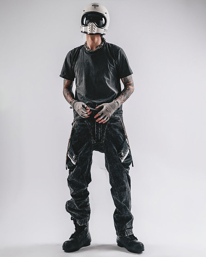 Acid-Wash Speckled Mega-Pocket Cargo Pants