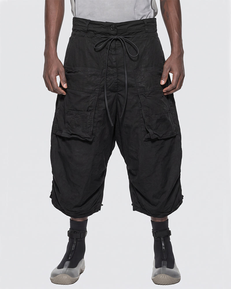 Asymmetric Multi-Pocket Waxed Drop-Crotch Pants