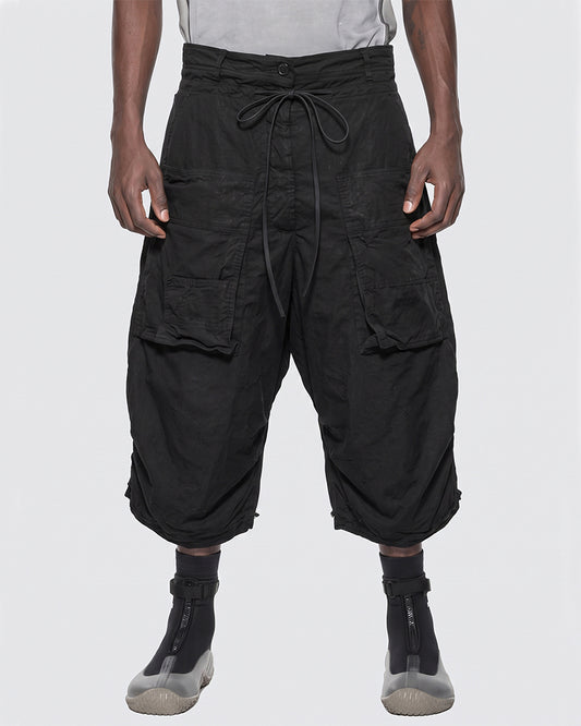 Asymmetric Multi-Pocket Waxed Drop-Crotch Pants