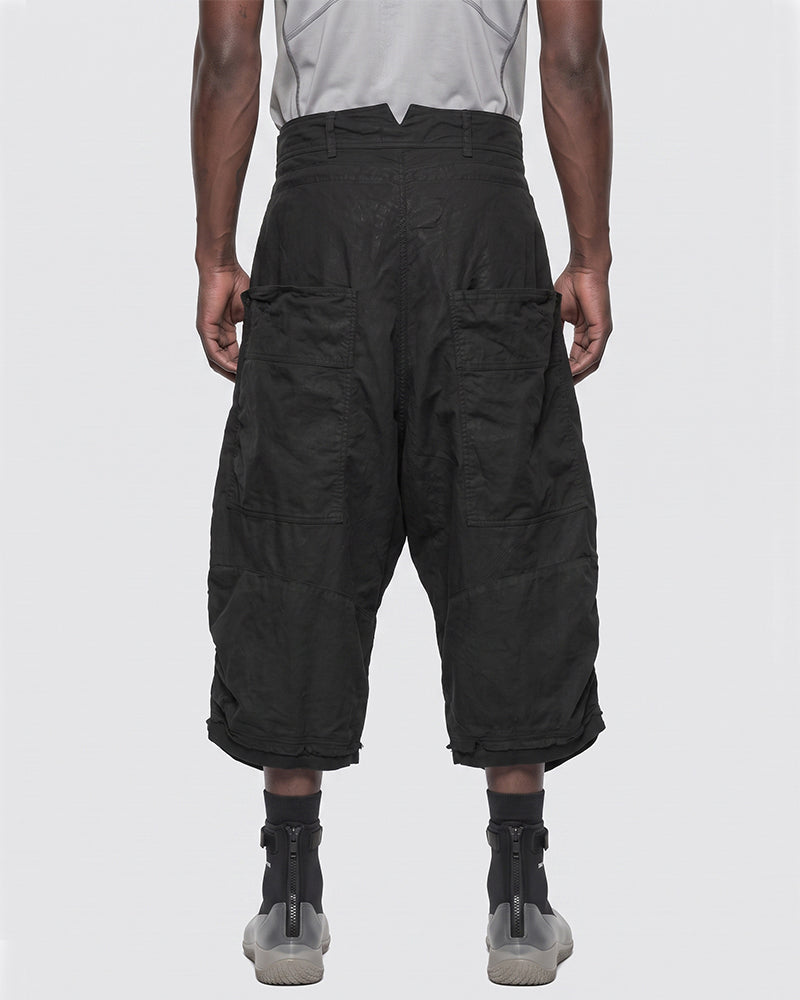 Asymmetric Multi-Pocket Waxed Drop-Crotch Pants