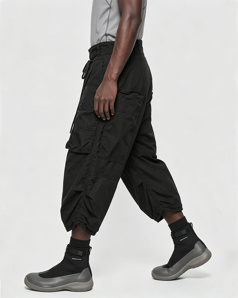 Asymmetric Multi-Pocket Waxed Drop-Crotch Pants