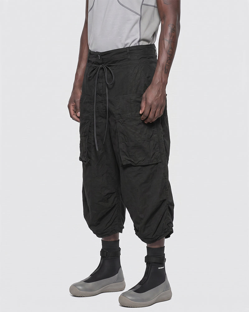 Asymmetric Multi-Pocket Waxed Drop-Crotch Pants
