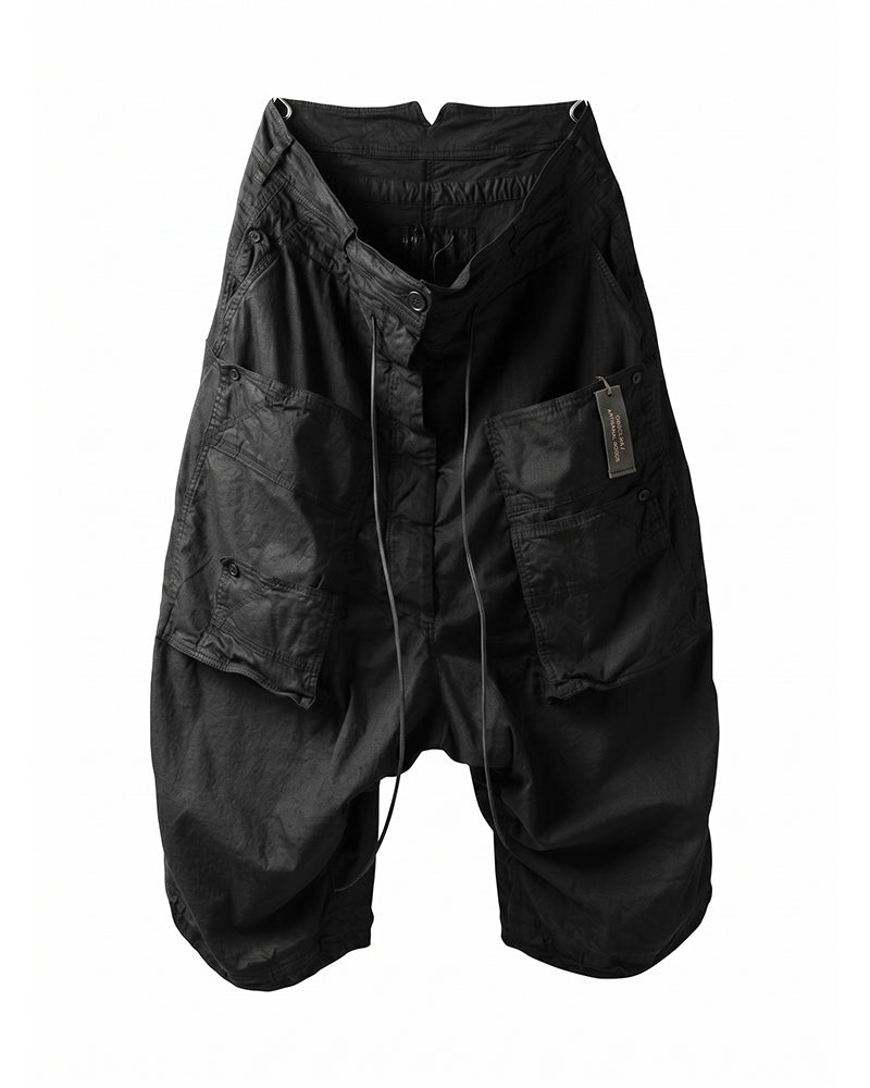 Asymmetric Multi-Pocket Waxed Drop-Crotch Pants
