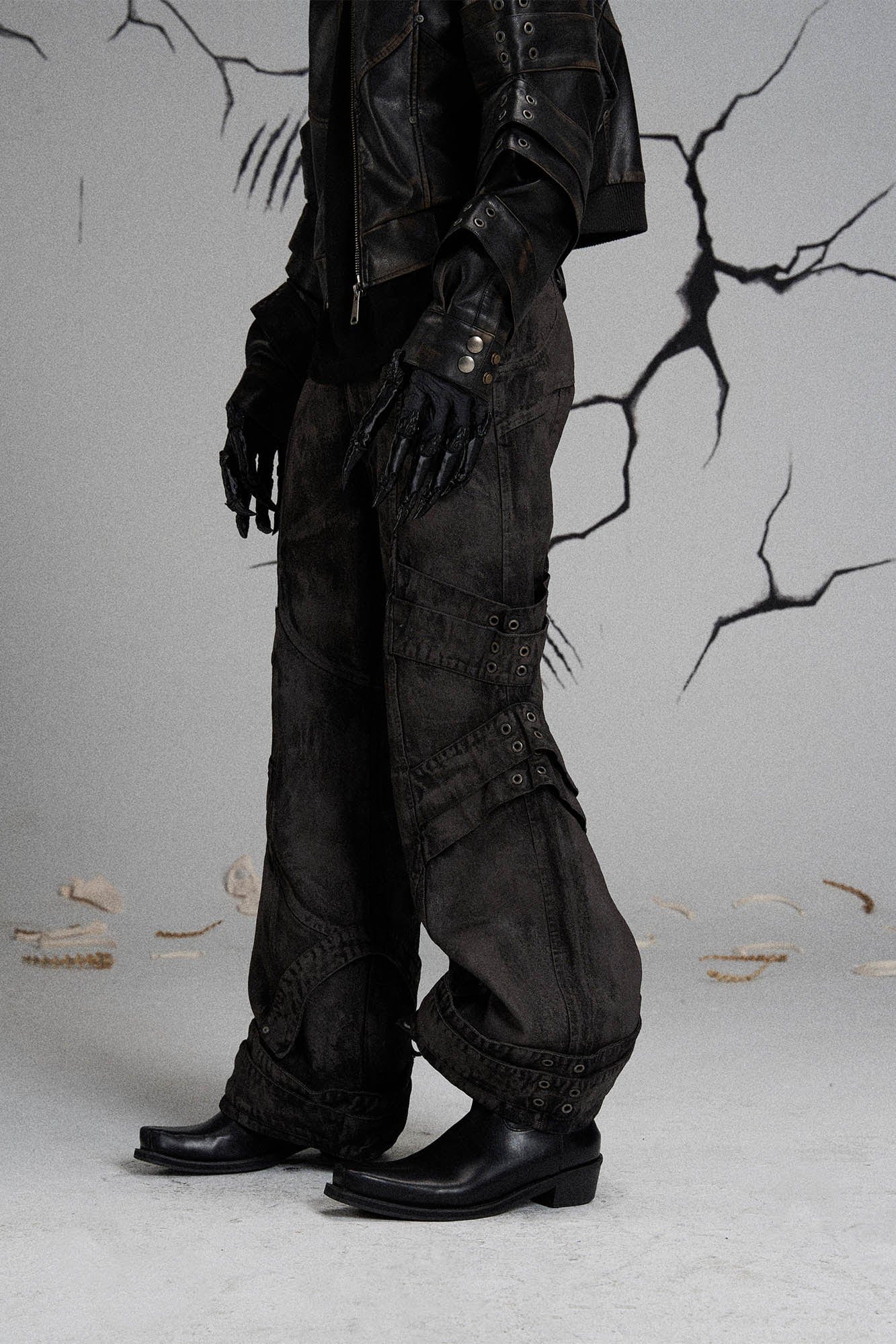 Mutation Layered Strap Distressed Wide-Leg Pants