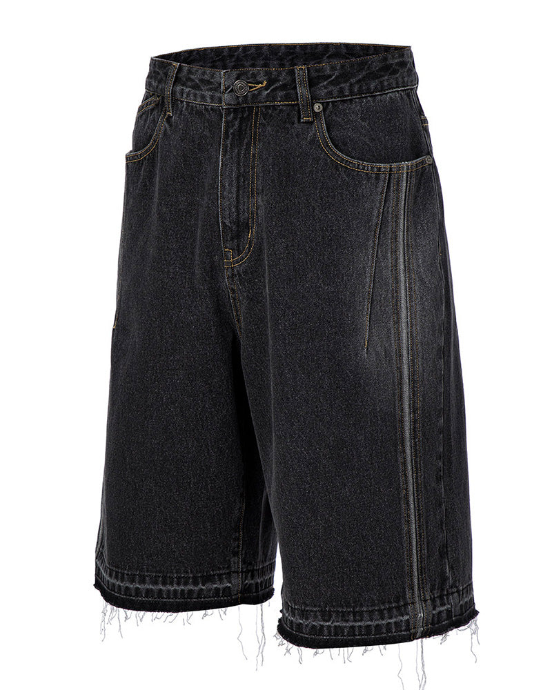 Washed Denim Panel Shorts