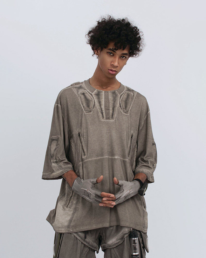 Wasteland Dirty-Dye Mesh Panel Tactical T-Shirt