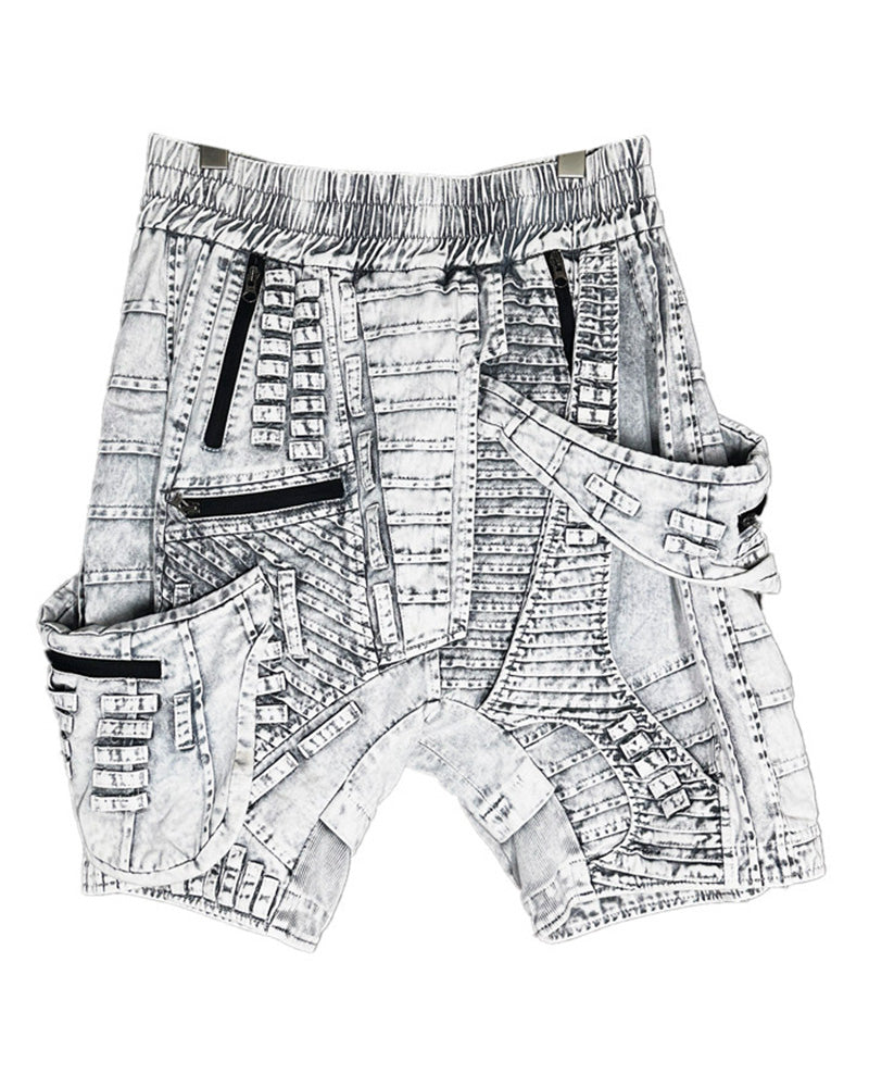 Wasteland Asymmetric Distressed Drop-Crotch Shorts