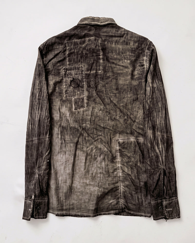 Post‑Apocalyptic Dirty Wash Distressed Pleated Shirt