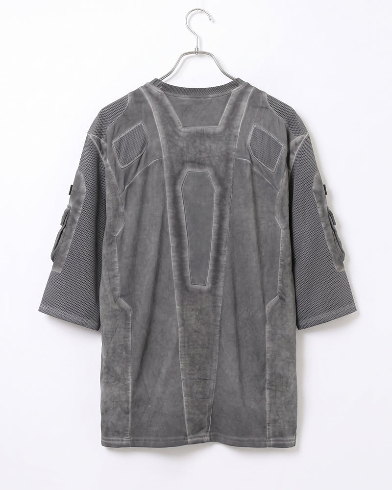Post-Apocalyptic Dirty-Dye Mesh Velcro Pocket T-Shirt
