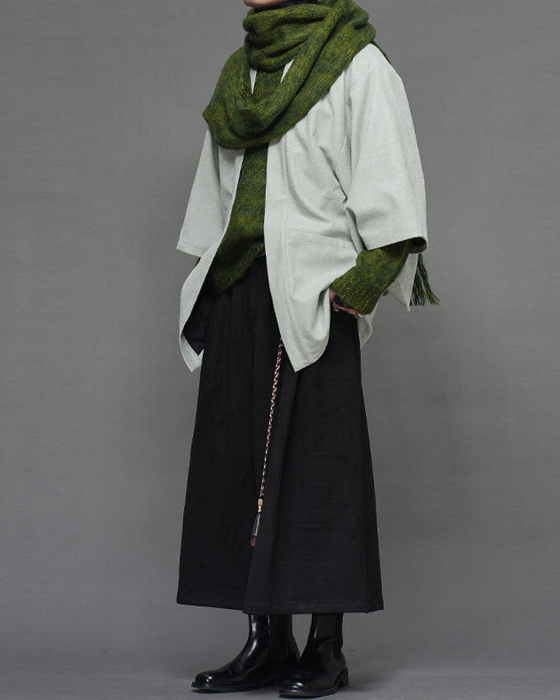 Modern Japanese Wide Leg Suede Hakama Pants