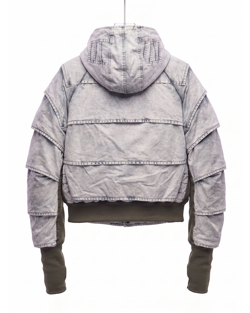 Post-Apocalyptic Distressed Pleated Cropped Hooded Jacket