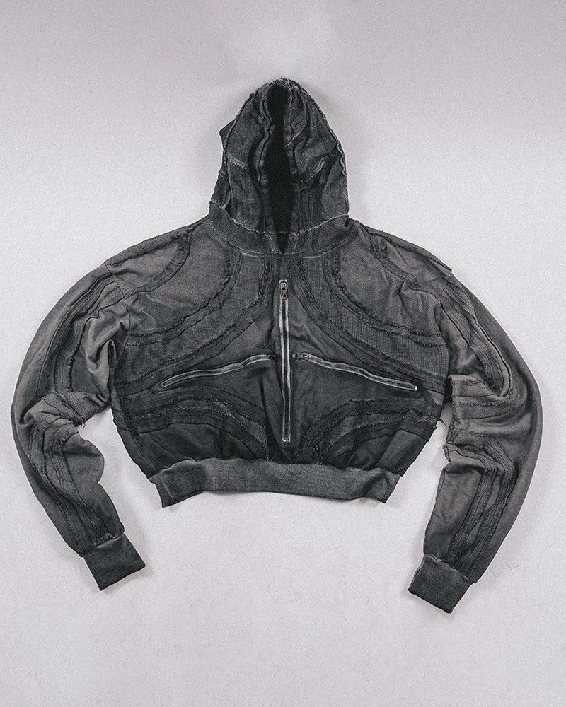 Post-Apocalyptic Layered Mesh Hooded Cropped Jacket