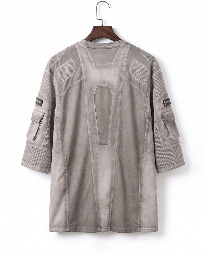Dystopian Dirty-Dye Mesh Velcro Pocket Short Sleeve Tee