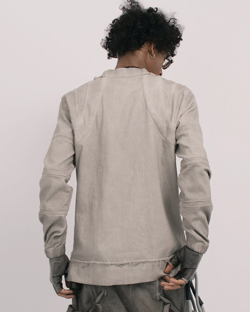 Wasteland Distressed Frayed Hem Crewneck Long-Sleeve Tee