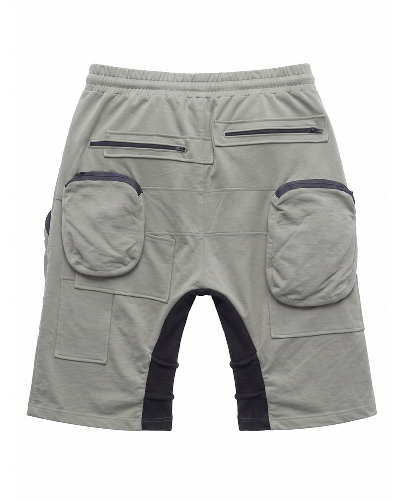 Wasteland Multi-Zip Cargo Contrast Drop-Crotch Shorts