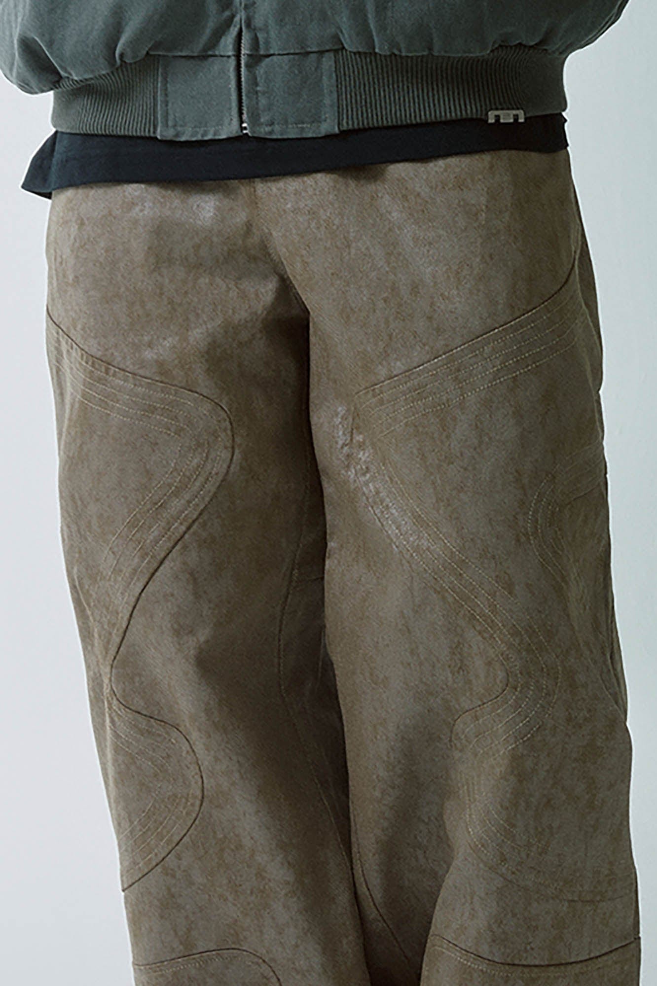 Distressed Paneled Waxed Pants